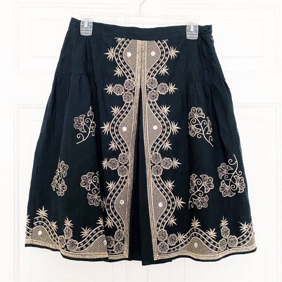 Vintage Dresses & Skirts - Anne Carson Black Gold Gemstone Embroidered Skirt